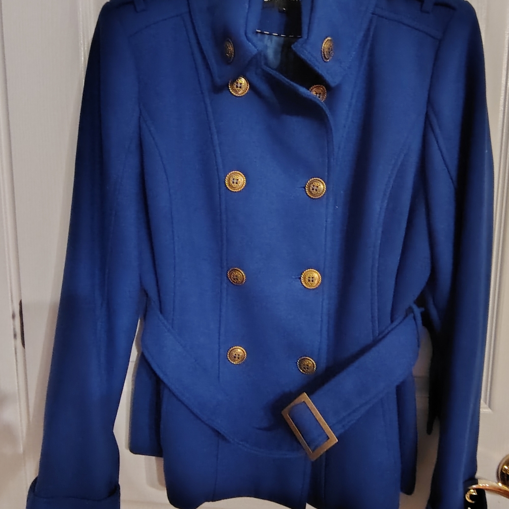 Wilsons Leather Cobalt Blue Pea Coat with Gold Accents NWT Retail $250